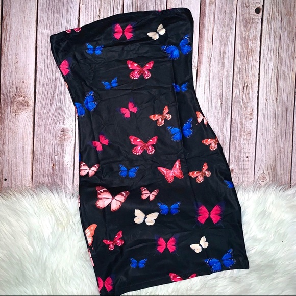 🎄SALE🔥🦋Butterfly Black Bodycon Strapless Dress - Picture 2 of 8
